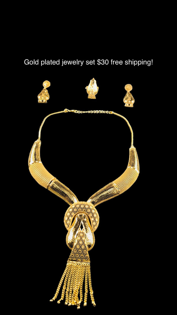 African Dubai Necklace Earrings Set 24k Gold Plated Jewelry